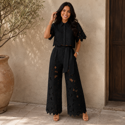 Frances – Floral Lace Wide-Leg Set