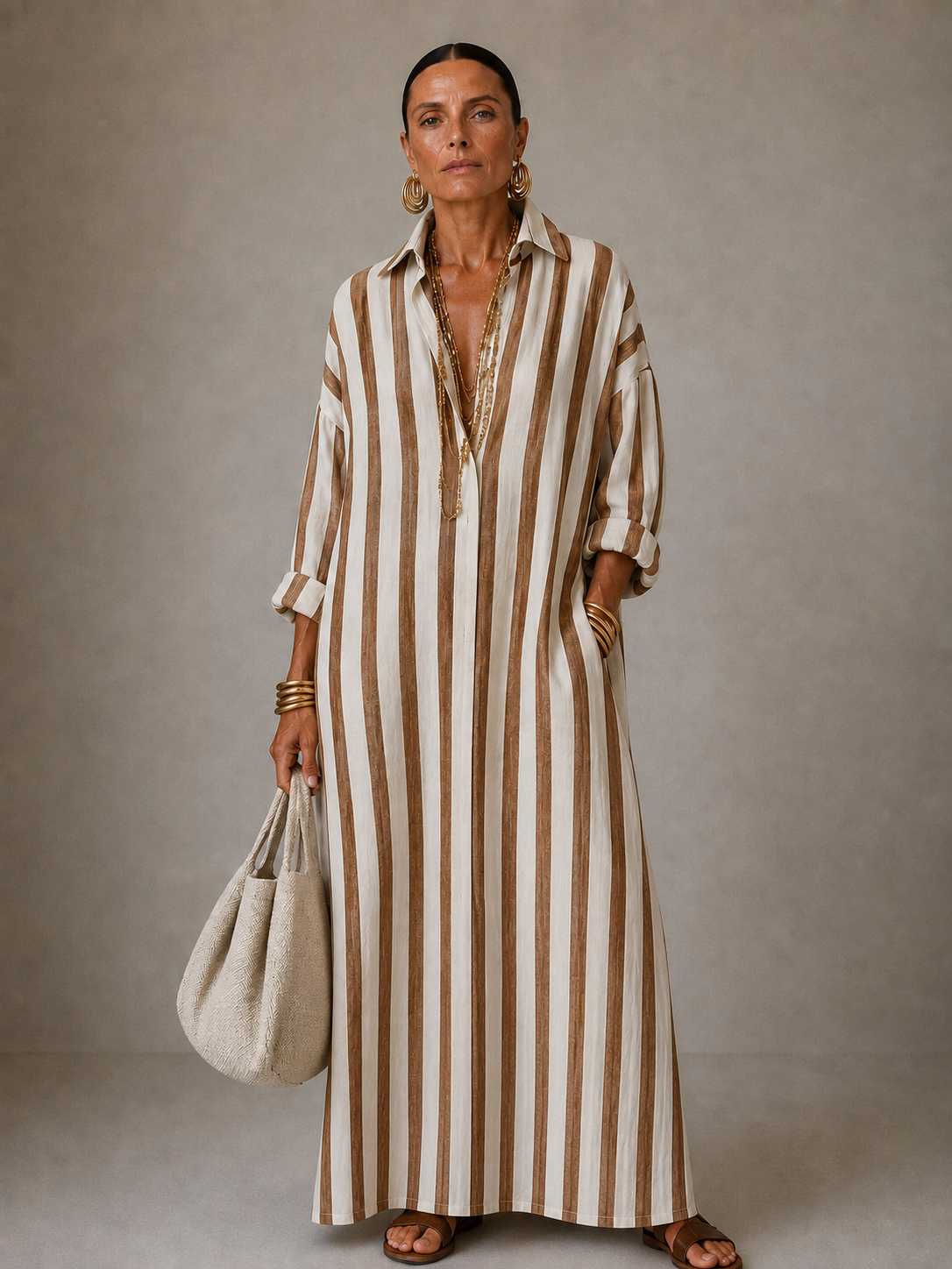 Cindy – Striped Collared Maxi Dress