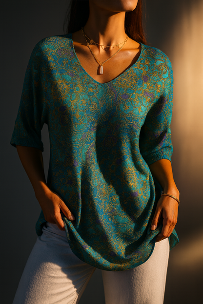 Shanelle | Retro Art Print Casual Pullover Knit