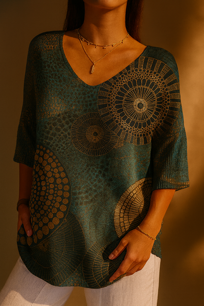 Opal | Vintage Circle Totem Abstract Geometry Casual Pullover Knit