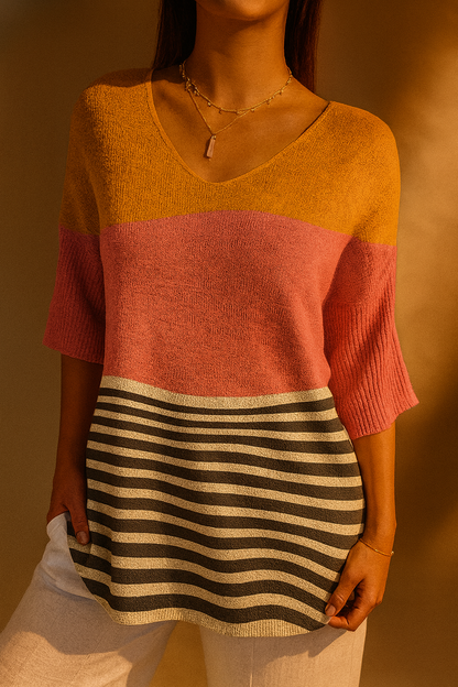 Judith | Abstract Line Pattern Art Print Casual Knit Pullover