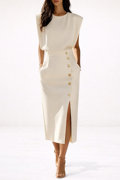 Olena | Elegant Button Midi Dress