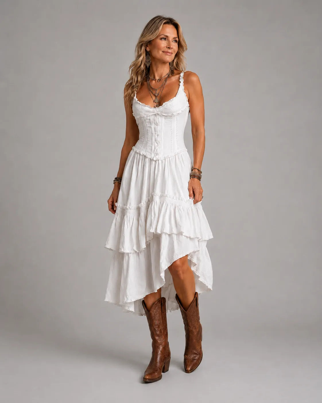 Melinda – Boho Corset Tiered Midi Dress