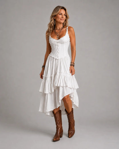 Melinda – Boho Corset Tiered Midi Dress