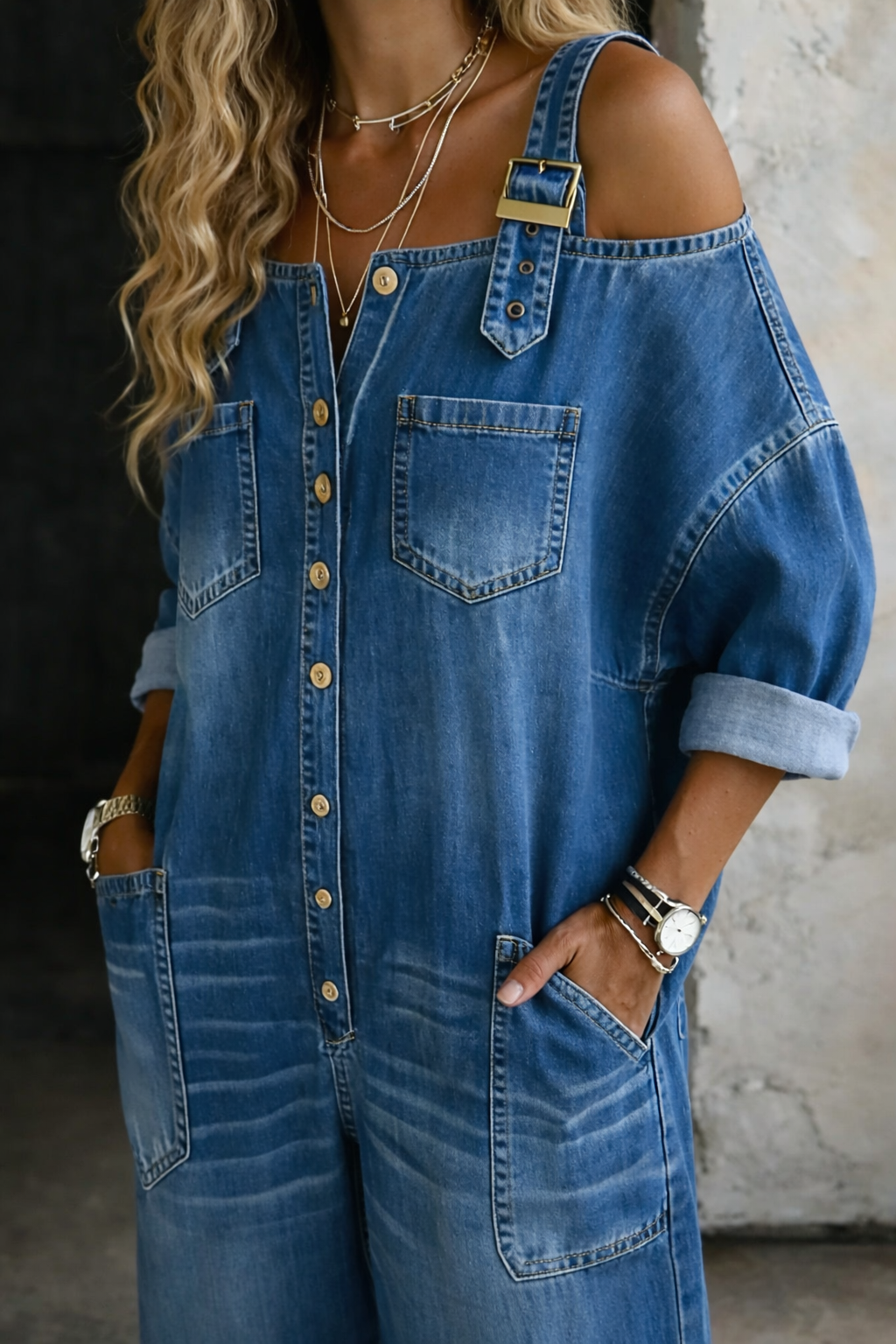 Nola – Wide Leg Denim-Look Jumpsuit