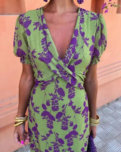 Denise – Floral Print Wrap Midi Dress