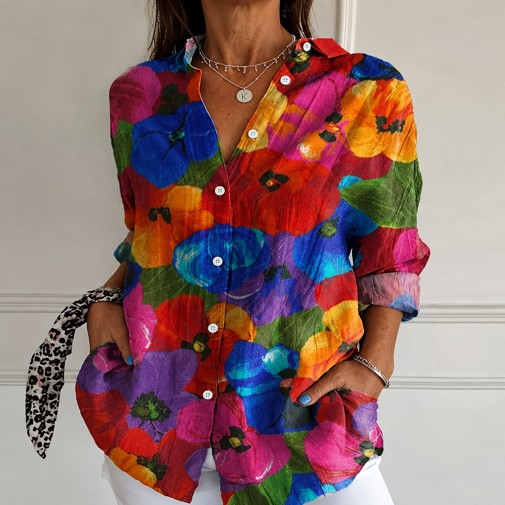 Susan – Bold Floral Button-Up Blouse
