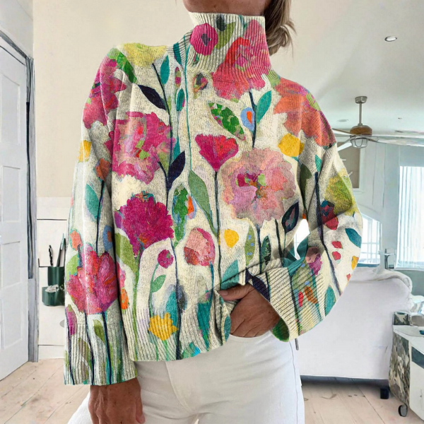 Anna – Floral Print Turtleneck Knit Jumper