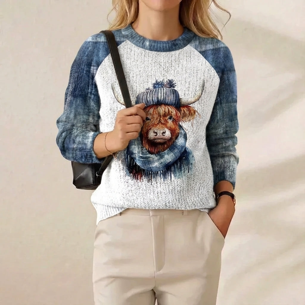 Juliette – Highland Cow Graphic Knit Jumper