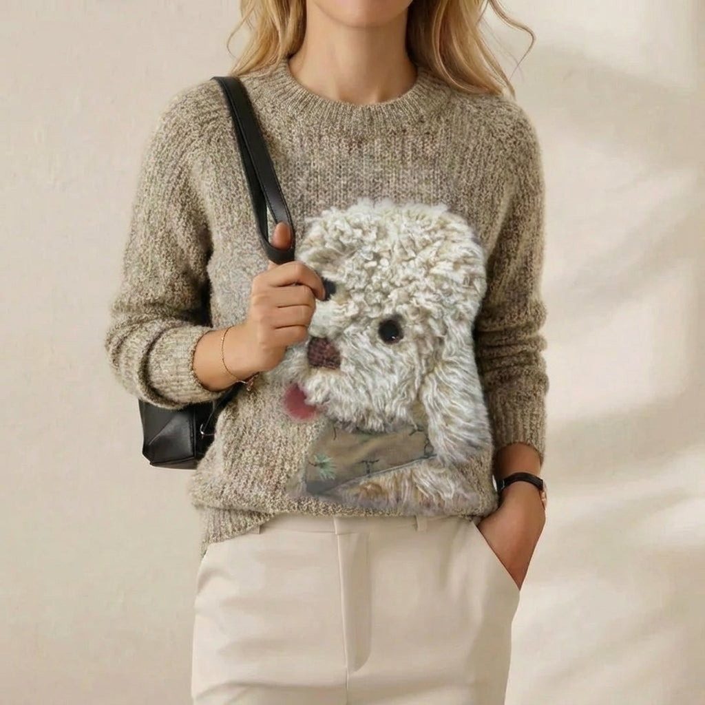 Deborah – Knit Jumper with Fluffy Dog Motif