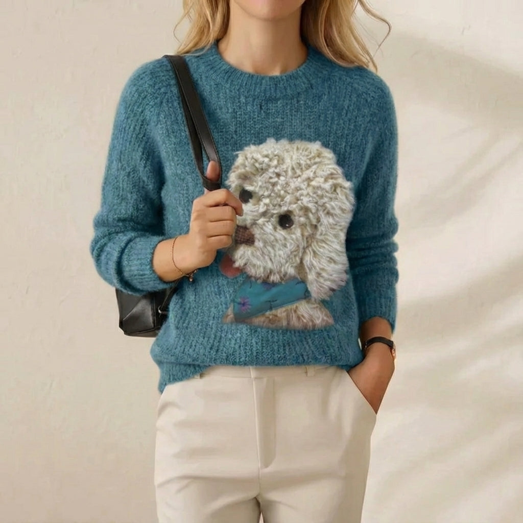 Judith – Knit Jumper with Fluffy Dog Motif