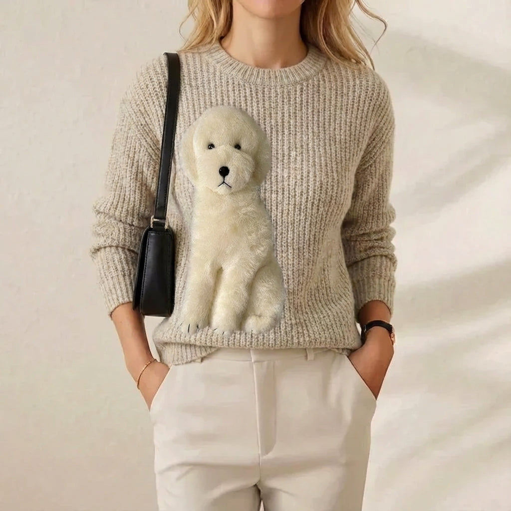 Charlene – Ribbed Knit Jumper with Puppy Motif
