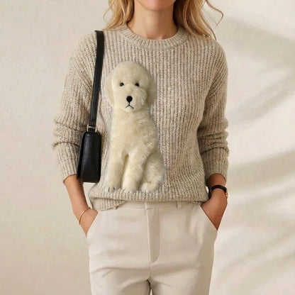 Charlene – Ribbed Knit Jumper with Puppy Motif