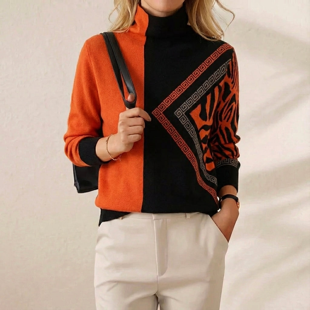 Amy – Turtleneck Jumper with Graphic Panel Detail