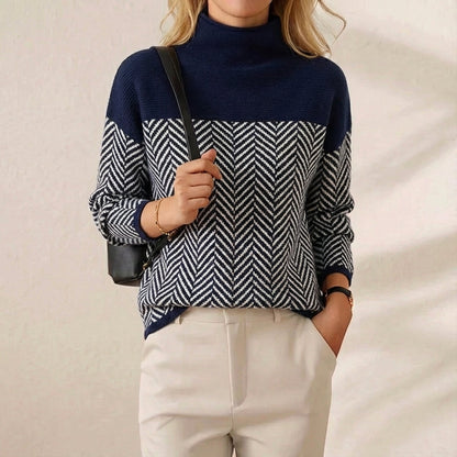 Kari – Herringbone Knit Turtleneck Jumper