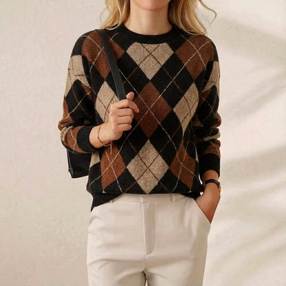 Maxine – Argyle Knit Crewneck Jumper
