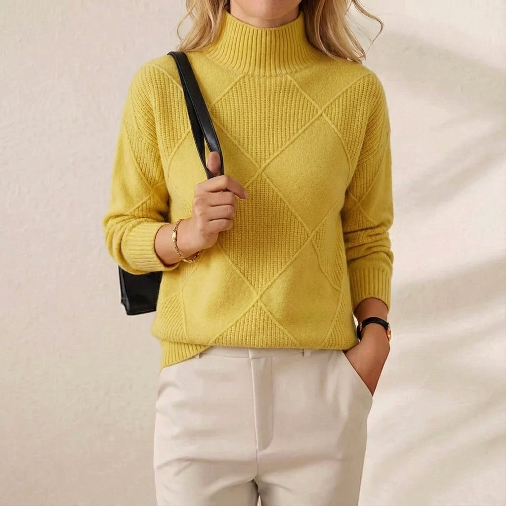 Janelle – Diamond Knit Mock Neck Jumper