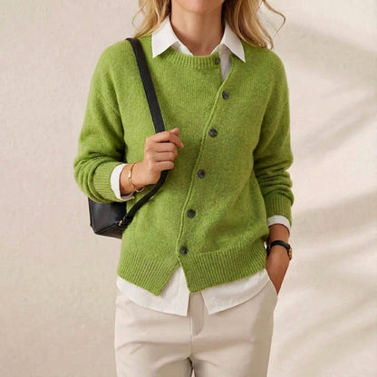 Faye – Knit Cardigan with Diagonal Button Closure