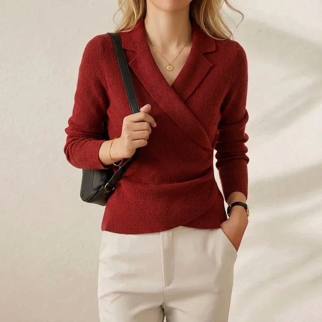Rosa – Wrap Front Collared Knit Top