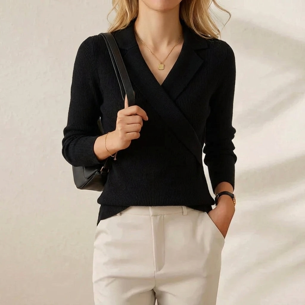 Rosa – Wrap Front Collared Knit Top