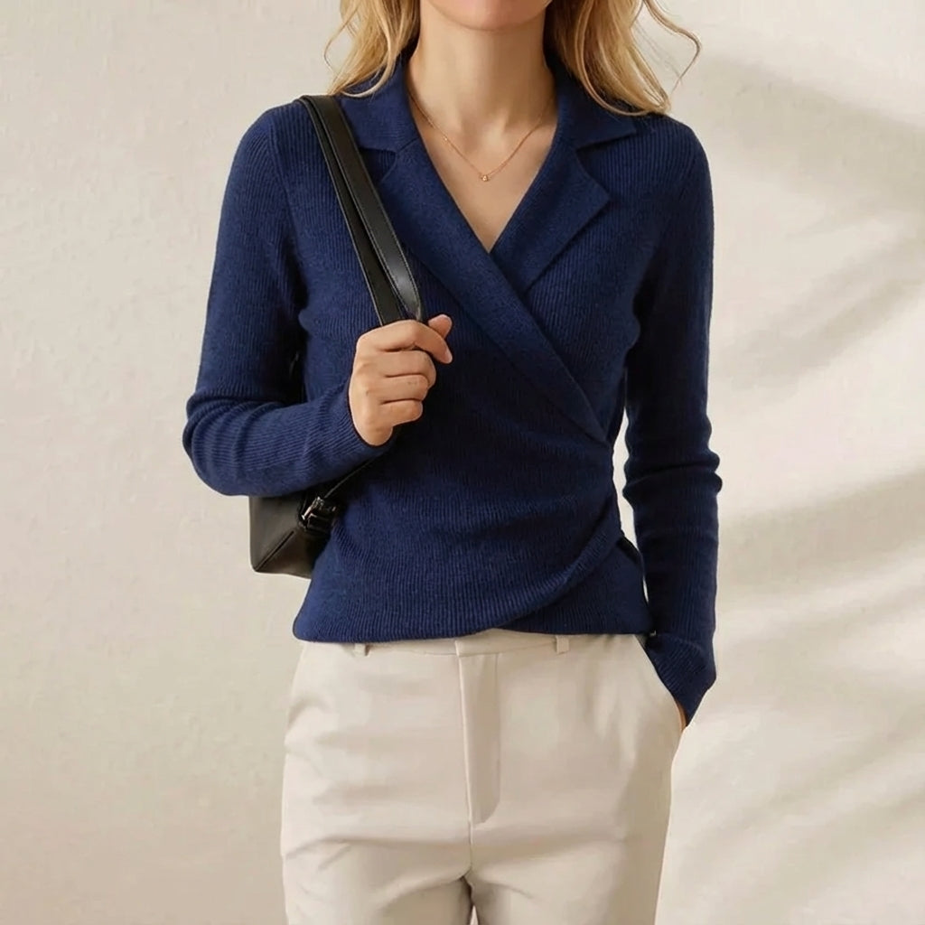 Rosa – Wrap Front Collared Knit Top