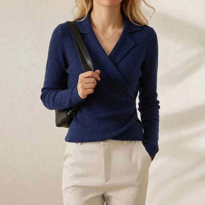 Rosa – Wrap Front Collared Knit Top