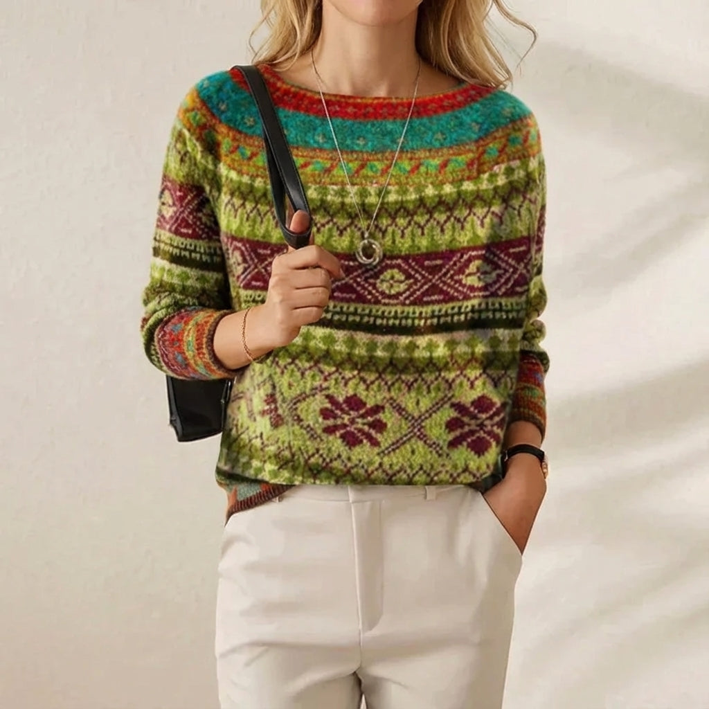 Idelle – Fair Isle Knit Jumper with Tribal Pattern