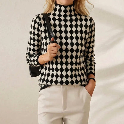 Danielle – Diamond Check Turtleneck Jumper