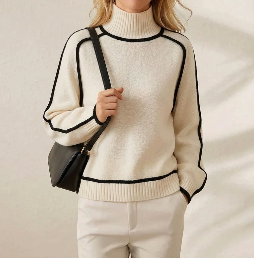 Rhonda – Turtleneck Knit Jumper with Contrast Trim