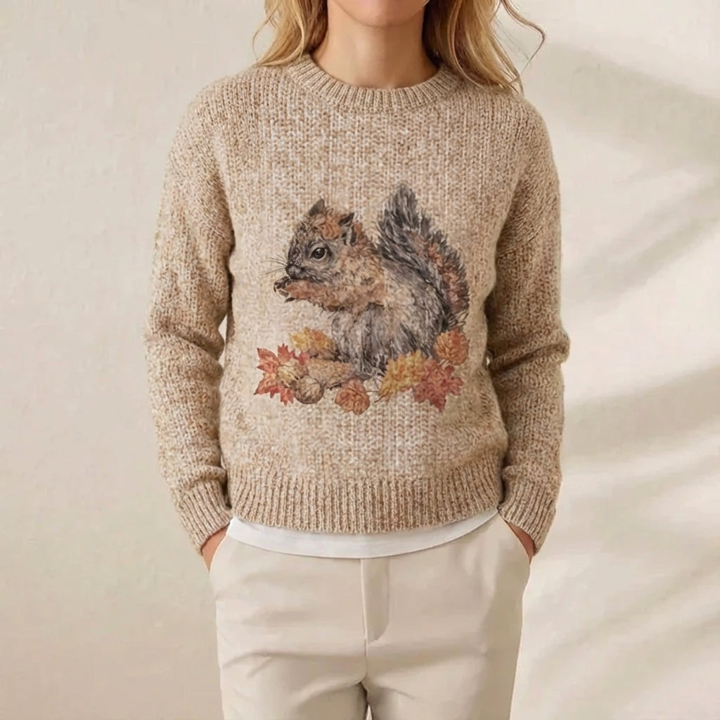 Sandra – Squirrel Autumn Print Knit Jumper