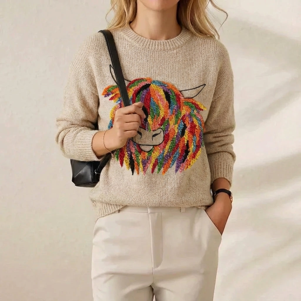 Gwendolyn – Highland Cow Graphic Knit Jumper