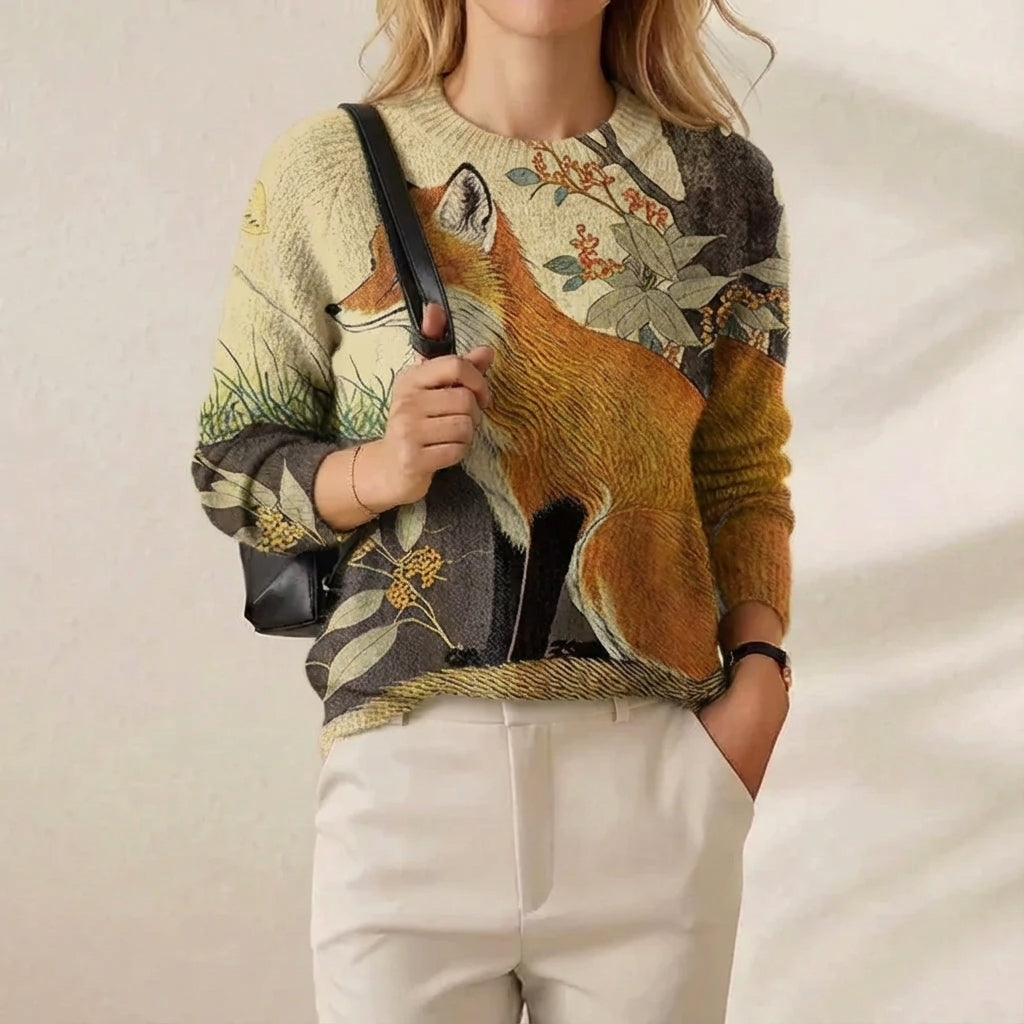 Mamie – Illustrated Fox Print Knit Jumper