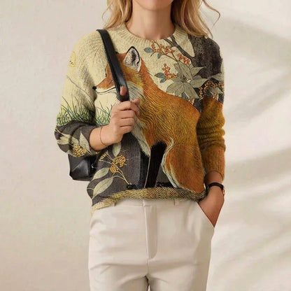 Mamie – Illustrated Fox Print Knit Jumper