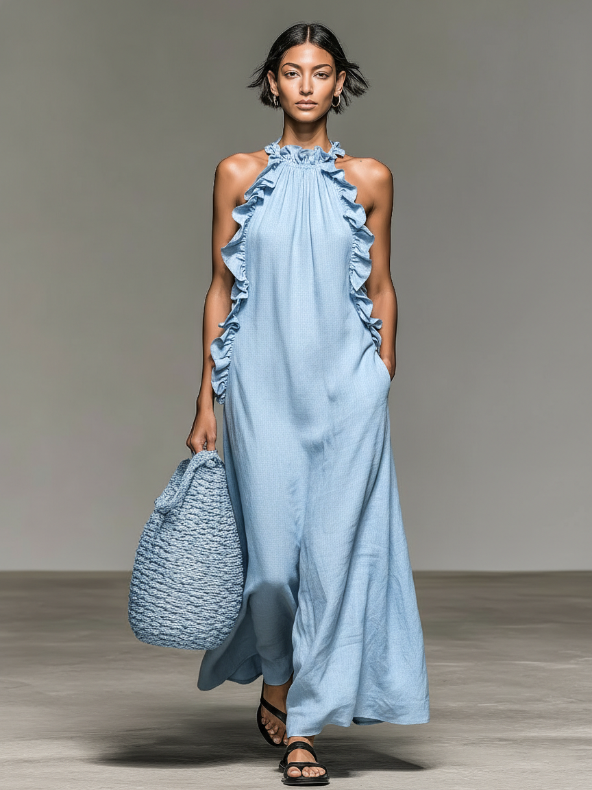 Gladys – Ruffle Halter Maxi Dress