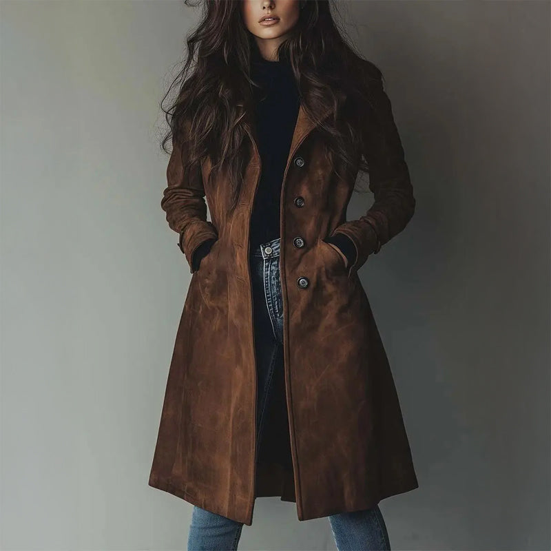 Sarah – Elegant Longline Button-Front Coat