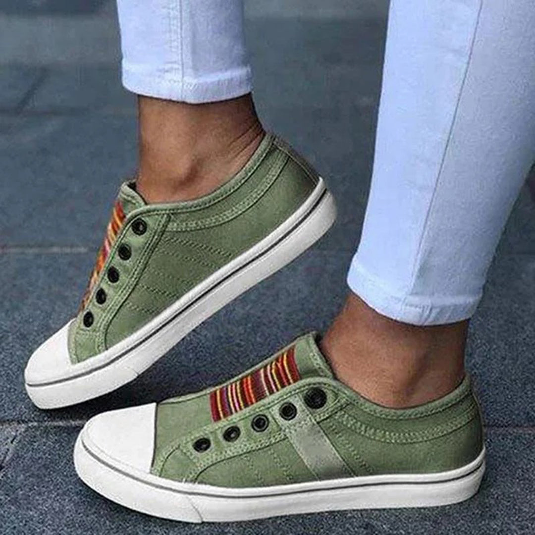Veronica – Slip-On Canvas Sneakers with Stripe Detail