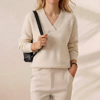 Marie – Ribbed V Neck Pullover Jumper