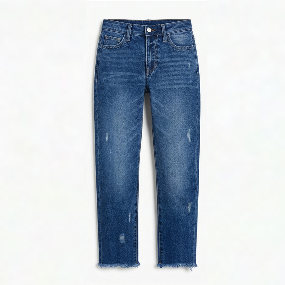 Wilma – Straight Leg Cropped Fringed Jeans