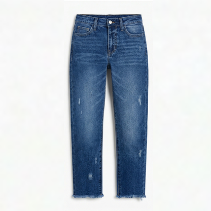 Wilma – Straight Leg Cropped Fringed Jeans