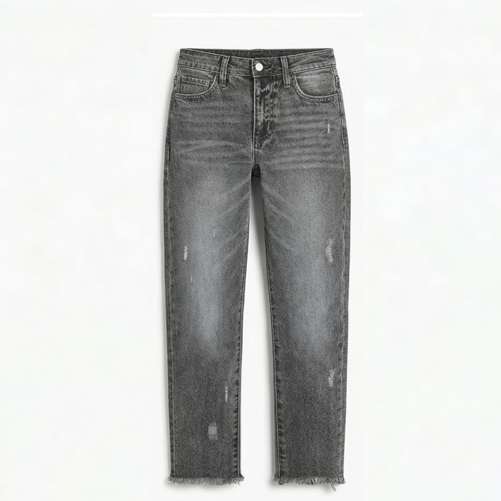 Wilma – Straight Leg Cropped Fringed Jeans
