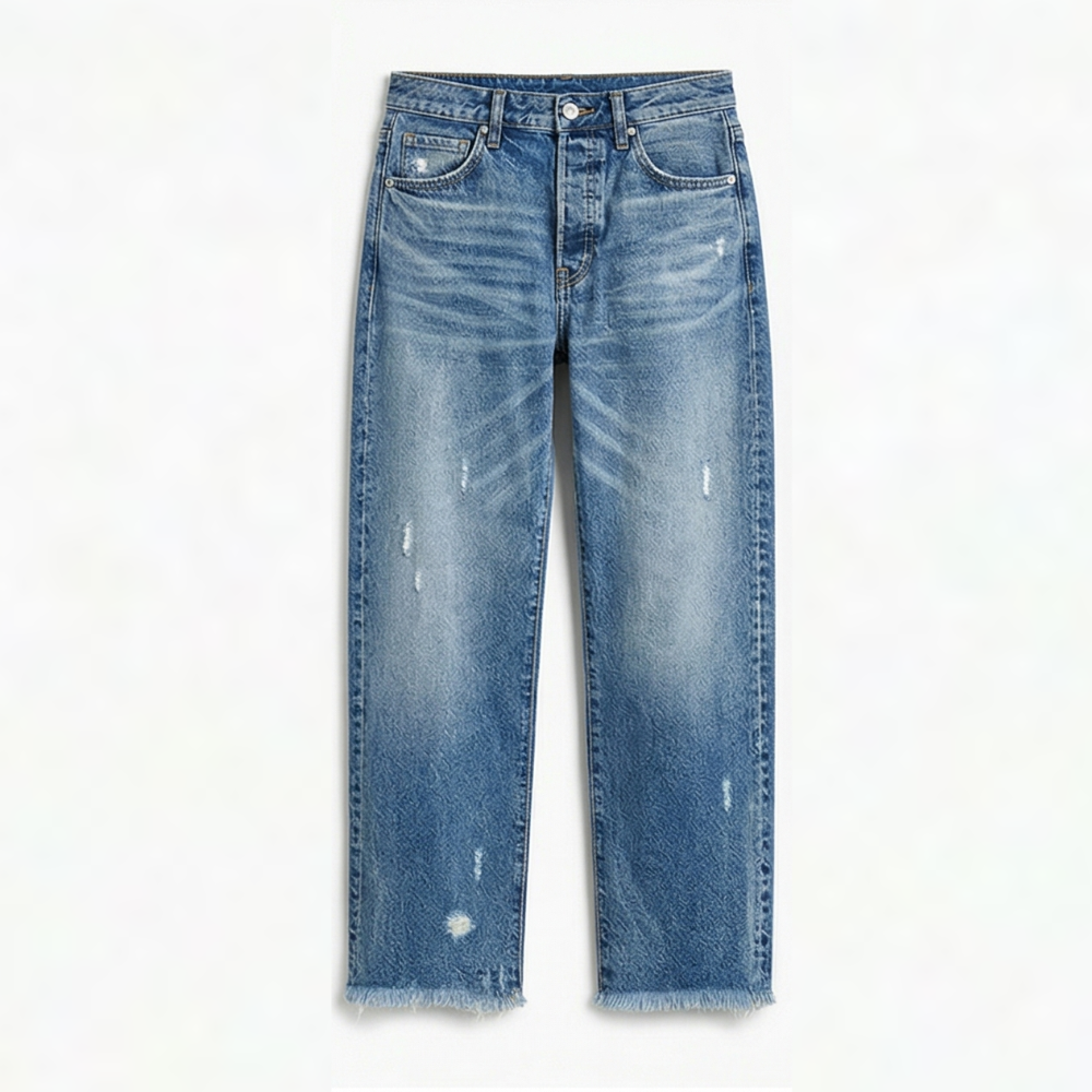Wilma – Straight Leg Cropped Fringed Jeans