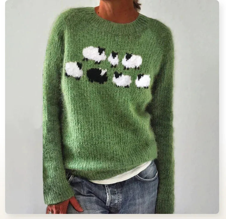 Marie – Charming Sheep Intarsia Knit Jumper