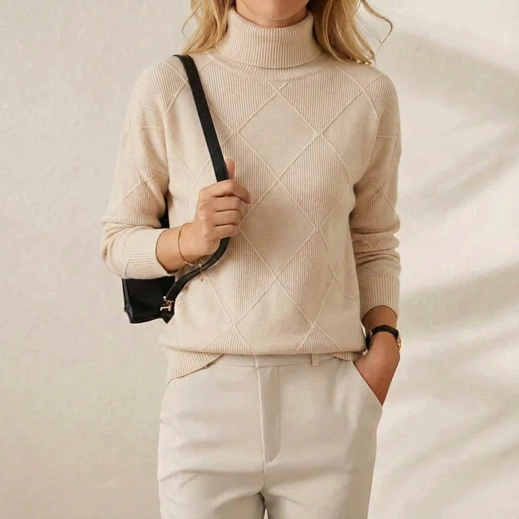 Mildred – Turtleneck Diamond Knit Jumper