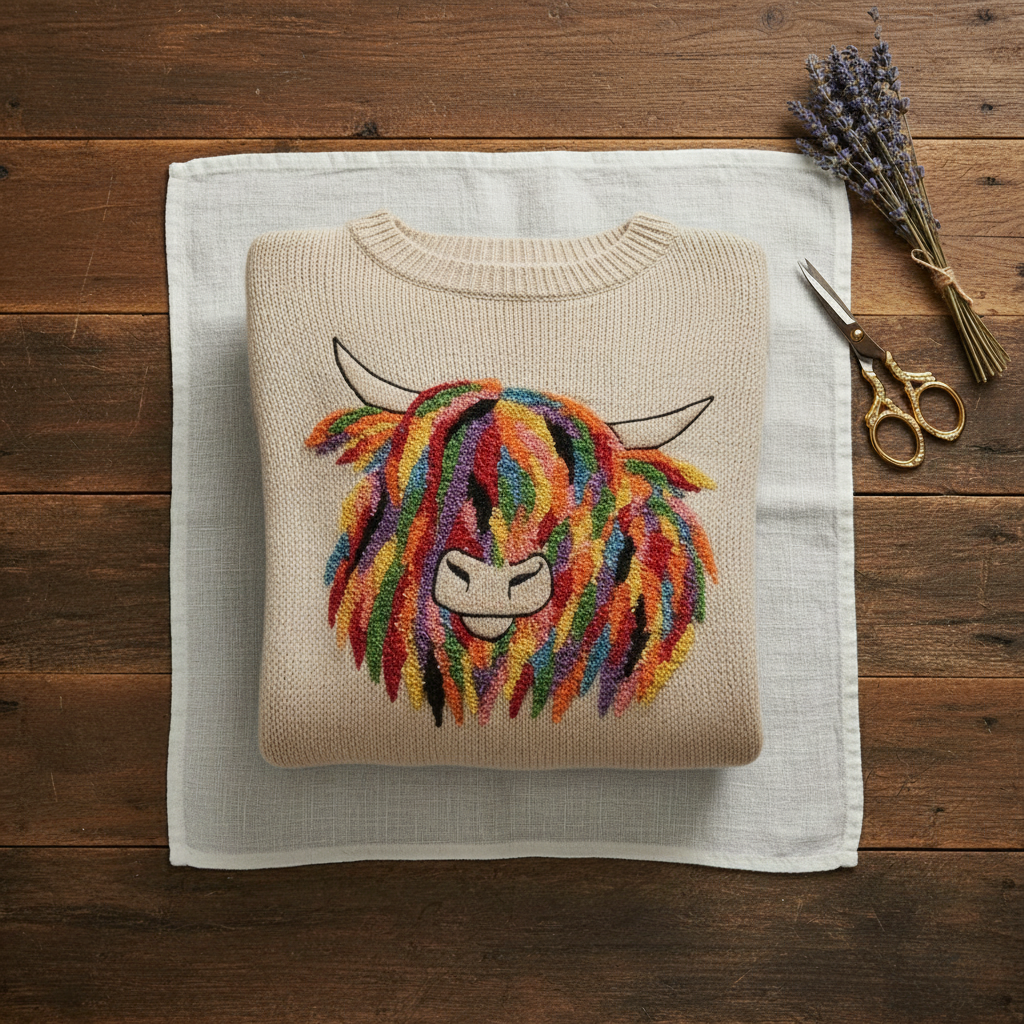 Gwendolyn – Highland Cow Graphic Knit Jumper