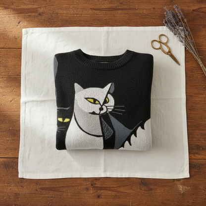 Winona – Artistic Cat Print Knit Jumper