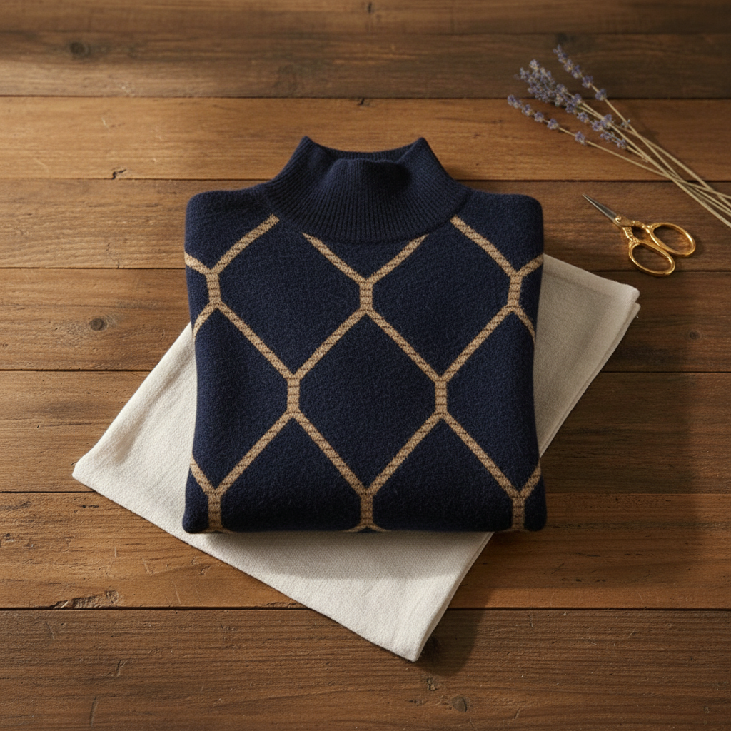 Bonnie – Geometric Diamond Turtleneck Jumper