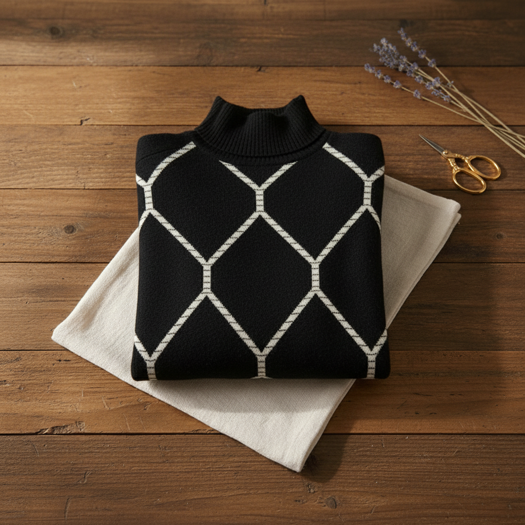 Bonnie – Geometric Diamond Turtleneck Jumper