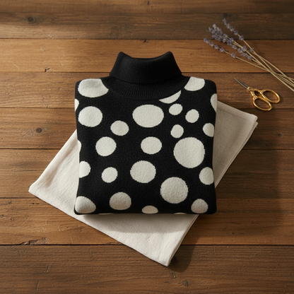 Sharlene – Polka Dot Turtleneck Knit Jumper