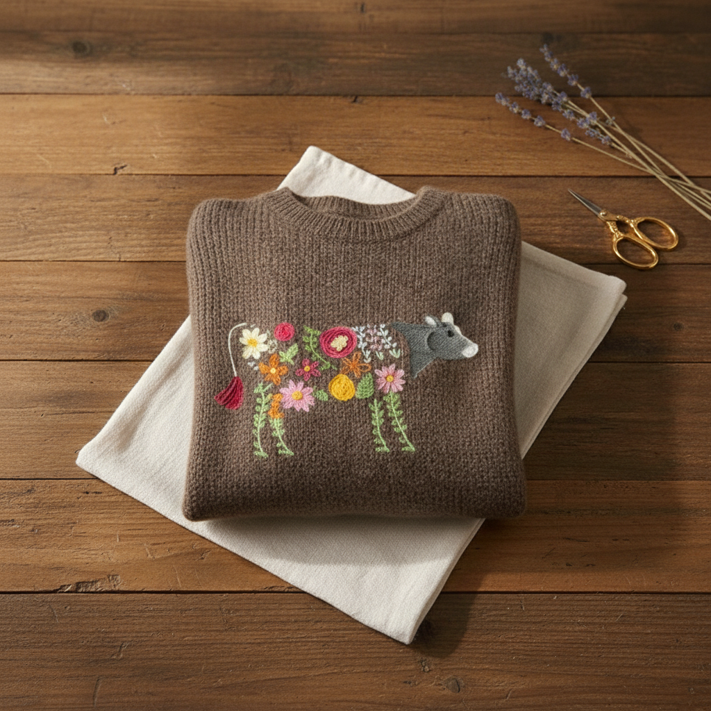 Lorraine – Floral Embroidered Animal Knit Jumper