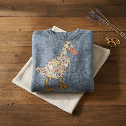 Louella – Knit Jumper with Floral Duck Appliqué